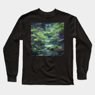 Digital Painting Scene Of Plants and Trees on Lake, Nature Scenery Long Sleeve T-Shirt